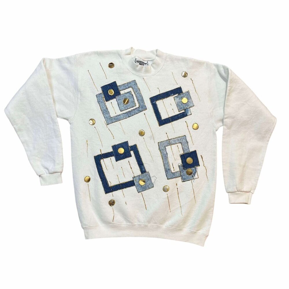 Vintage Patchwork LEE White Crewneck Long sleeves Sweatshirt for Women
